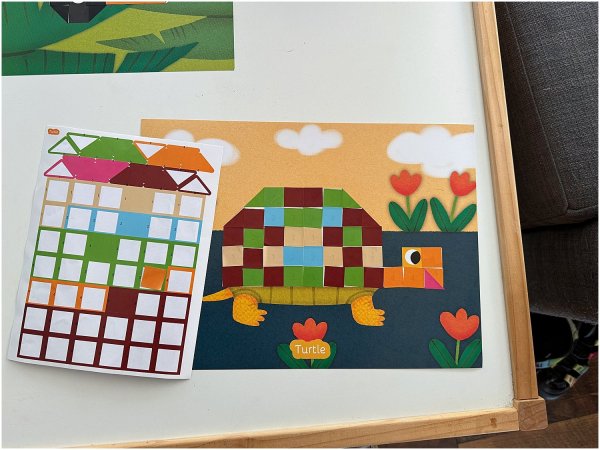 My First Sticker-by-Number animal cards with a colorful turtle.